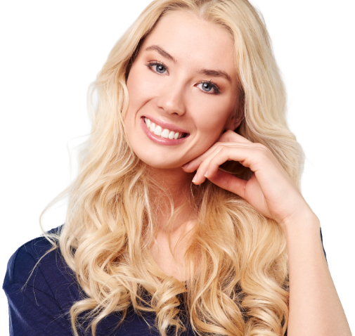 Woman showing off vibrant blonde hair after color touch-up